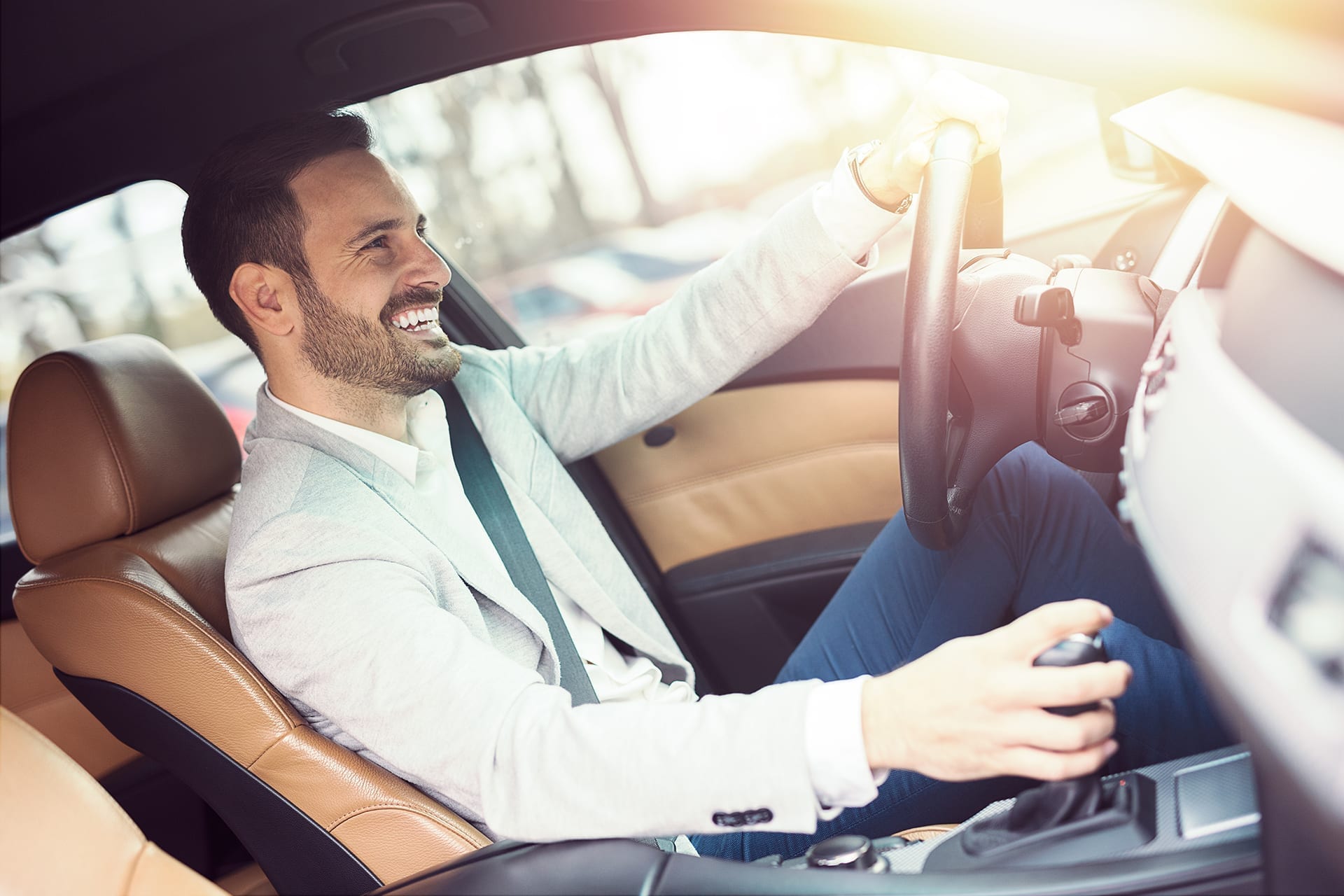 Man driving to a hair restoration procedure